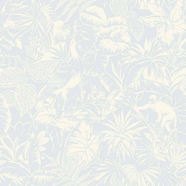 Corcovado Light Blue Jungle Jamboree Wallpaper by Chesapeake Blue Heron Covers about 56.4 square feet 20.5-in by 33-ft long roll Prepasted 20.5 - Fabric Carolina -