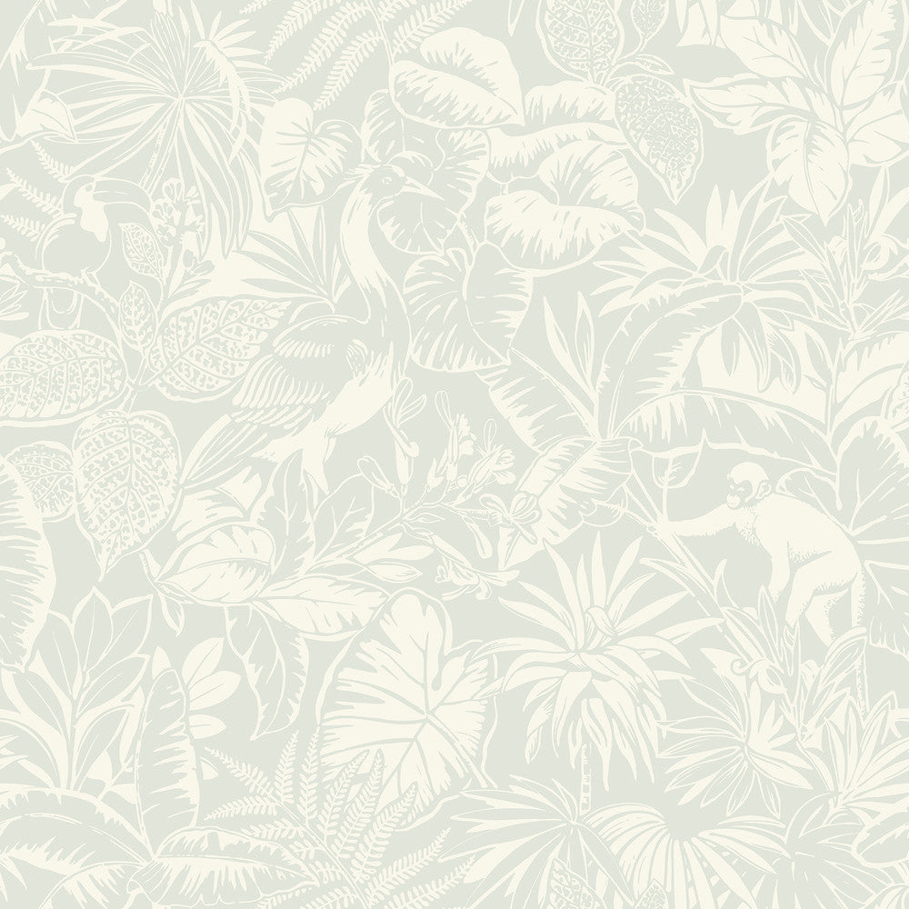 Corcovado Aqua Jungle Jamboree Wallpaper by Chesapeake Blue Heron Covers about 56.4 square feet 20.5-in by 33-ft long roll Prepasted 20.5 - Fabric Carolina -