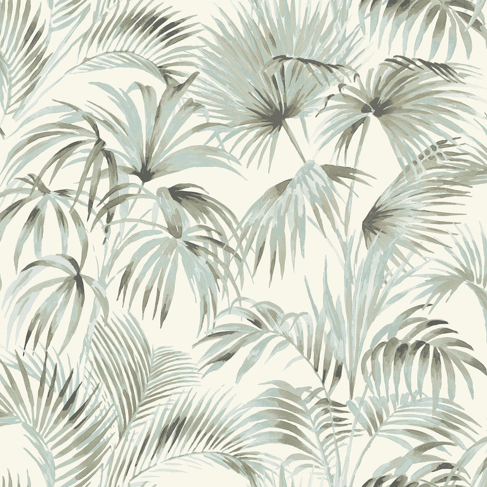 Manaus Aqua Palm Frond Wallpaper by Chesapeake Blue Heron Covers about 56.4 square feet 20.5-in by 33-ft long roll Prepasted 20.5 - Fabric Carolina -