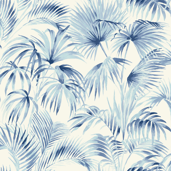 Manaus Blue Palm Frond Wallpaper by Chesapeake Blue Heron Covers about 56.4 square feet 20.5-in by 33-ft long roll Prepasted 20.5 - Fabric Carolina -