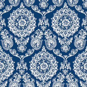 Helm Damask Navy Floral Medallion Wallpaper by Chesapeake