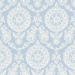 Helm Damask Light Blue Floral Medallion Wallpaper by Chesapeake