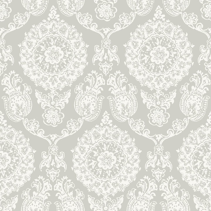Helm Damask Taupe Floral Medallion Wallpaper by Chesapeake Blue Heron Covers about 56.4 square feet 20.5-in by 33-ft long roll Prepasted 20.5 - Fabric Carolina -