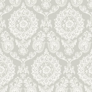 Helm Damask Taupe Floral Medallion Wallpaper by Chesapeake