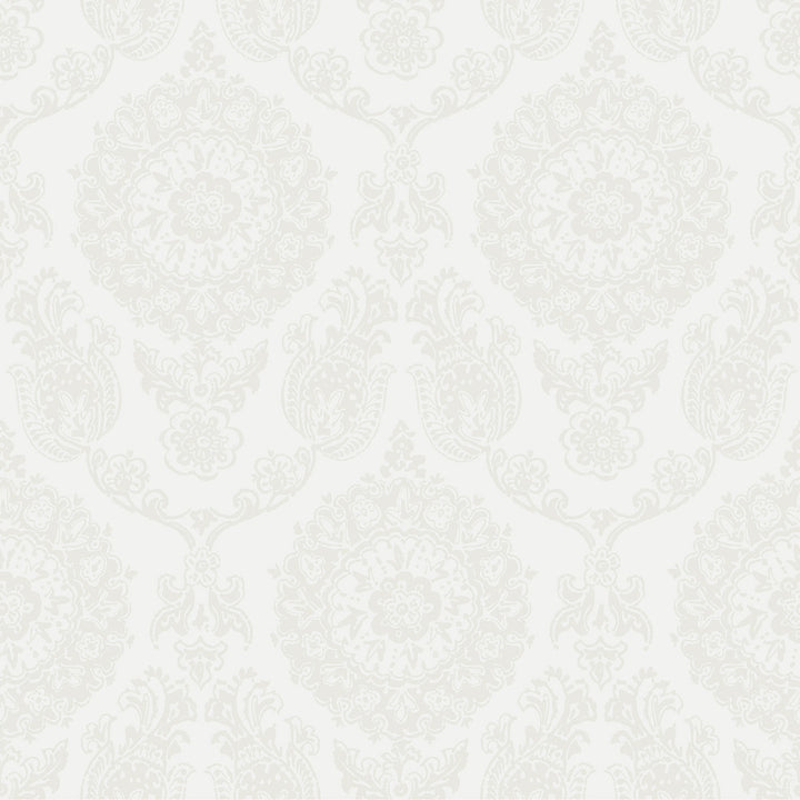 Helm Damask White Floral Medallion Wallpaper by Chesapeake Blue Heron Covers about 56.4 square feet 20.5-in by 33-ft long roll Prepasted 20.5 - Fabric Carolina -