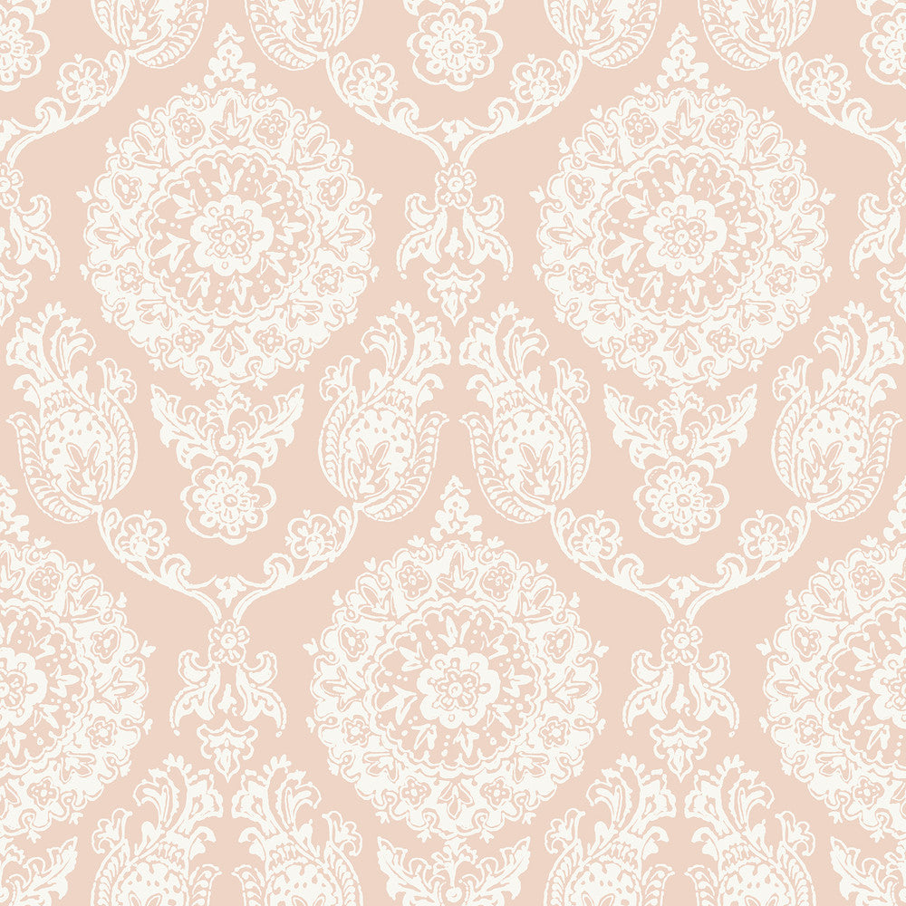 Helm Damask Blush Floral Medallion Wallpaper by Chesapeake Blue Heron Covers about 56.4 square feet 20.5-in by 33-ft long roll Prepasted 20.5 - Fabric Carolina -