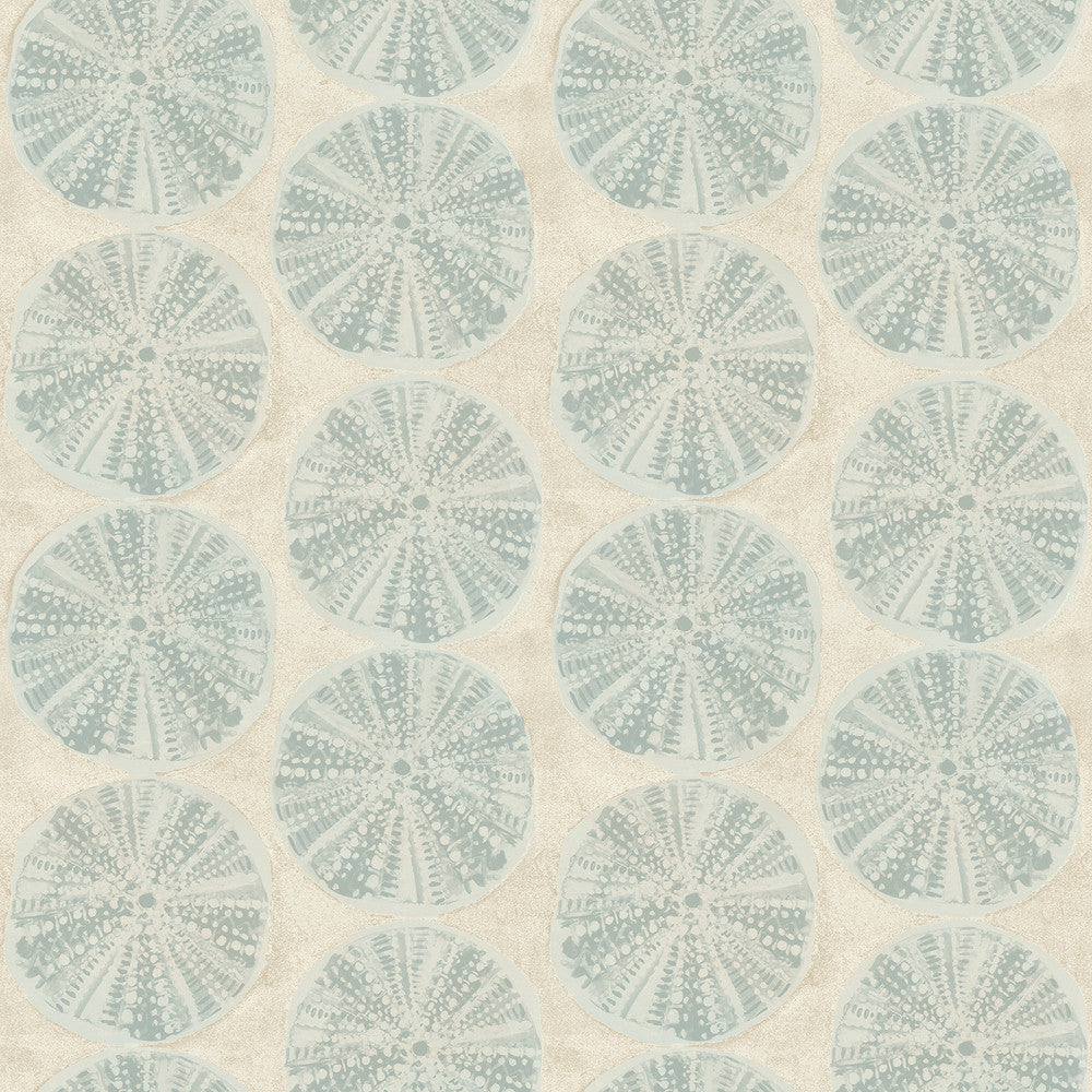 Sea Biscuit Aqua Sand Dollar Wallpaper by Chesapeake Blue Heron Covers about 56.4 square feet 20.5-in by 33-ft long roll Prepasted 20.5 - Fabric Carolina -