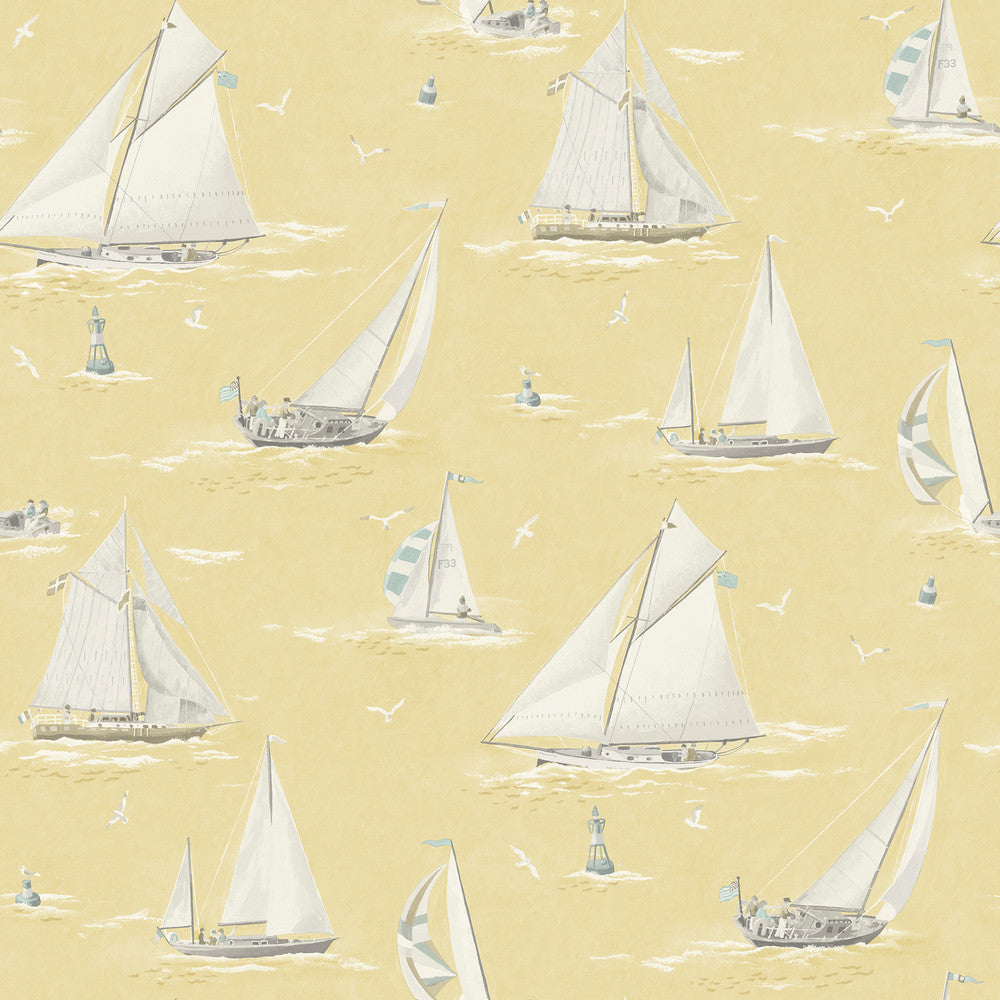 Leeward Yellow Sailboat Wallpaper by Chesapeake Blue Heron Covers about 56.4 square feet 20.5-in by 33-ft long roll Prepasted 20.5 - Fabric Carolina -