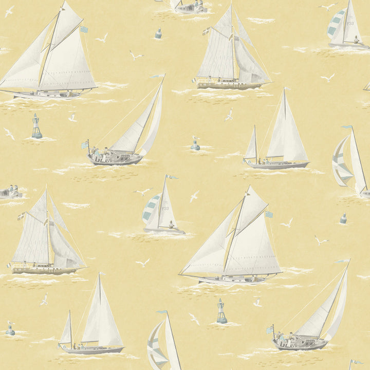 Leeward Yellow Sailboat Wallpaper by Chesapeake Blue Heron Covers about 56.4 square feet 20.5-in by 33-ft long roll Prepasted 20.5 - Fabric Carolina -