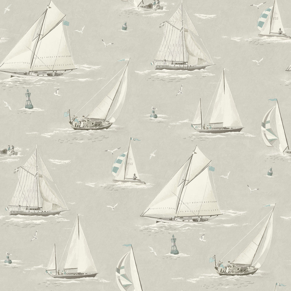 Leeward Light Grey Sailboat Wallpaper by Chesapeake Blue Heron Covers about 56.4 square feet 20.5-in by 33-ft long roll Prepasted 20.5 - Fabric Carolina -