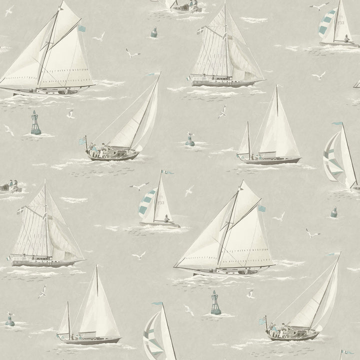 Leeward Light Grey Sailboat Wallpaper by Chesapeake Blue Heron Covers about 56.4 square feet 20.5-in by 33-ft long roll Prepasted 20.5 - Fabric Carolina -