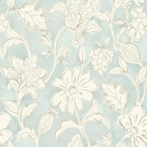 Plumeria Aqua Floral Trail Wallpaper by Chesapeake
