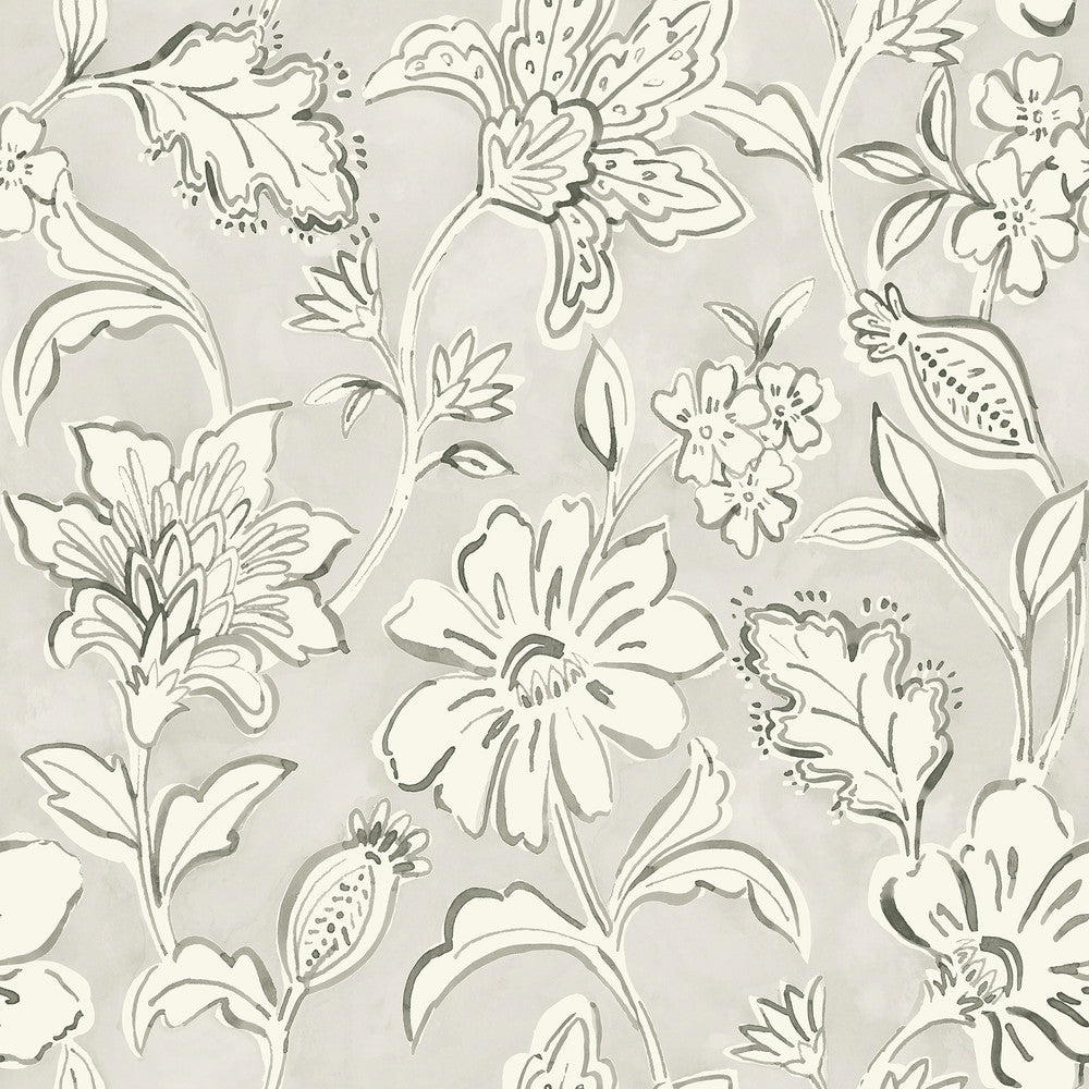 Plumeria Grey Floral Trail Wallpaper by Chesapeake Blue Heron Covers about 56.4 square feet 20.5-in by 33-ft long roll Prepasted 20.5 - Fabric Carolina -
