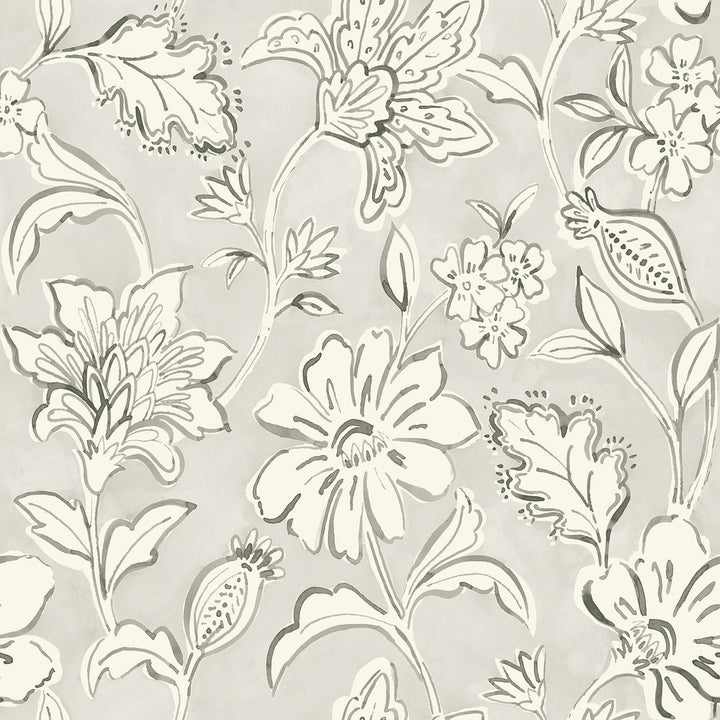 Plumeria Grey Floral Trail Wallpaper by Chesapeake Blue Heron Covers about 56.4 square feet 20.5-in by 33-ft long roll Prepasted 20.5 - Fabric Carolina -
