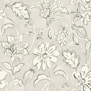 Plumeria Grey Floral Trail Wallpaper by Chesapeake