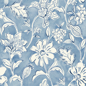 Plumeria Blue Floral Trail Wallpaper by Chesapeake