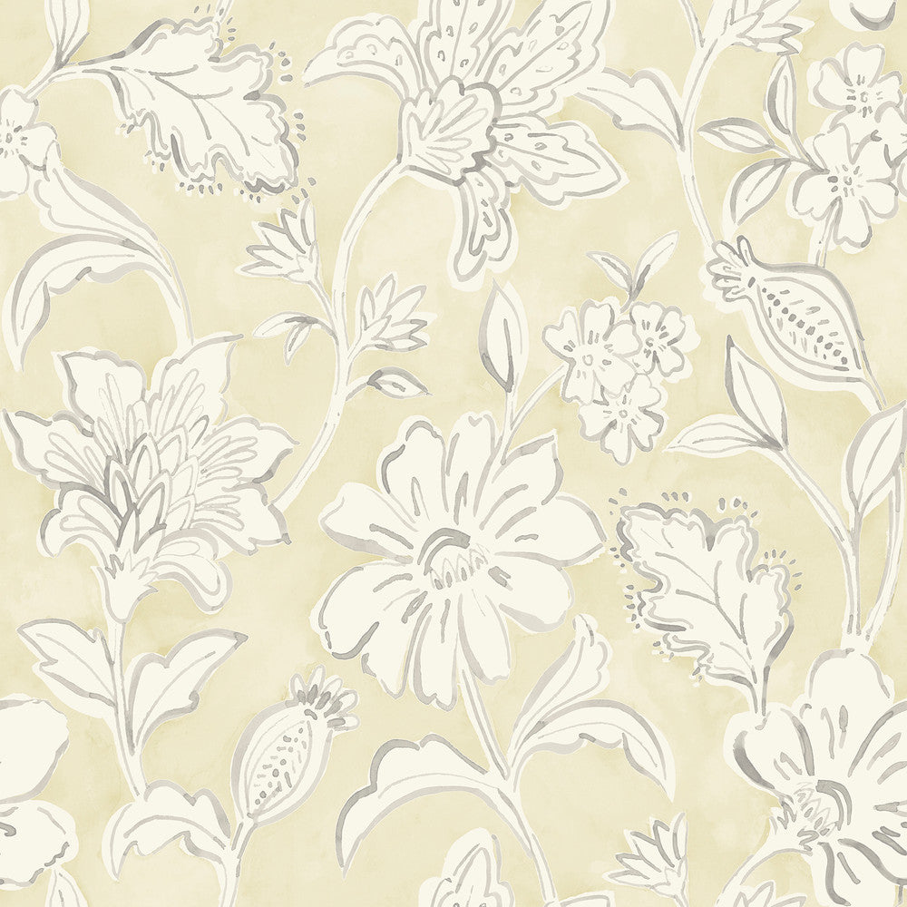 Plumeria Yellow Floral Trail Wallpaper by Chesapeake Blue Heron Covers about 56.4 square feet 20.5-in by 33-ft long roll Prepasted 20.5 - Fabric Carolina -