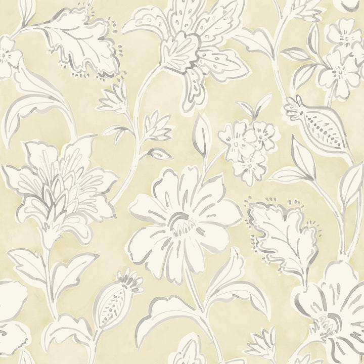 Plumeria Yellow Floral Trail Wallpaper by Chesapeake Blue Heron Covers about 56.4 square feet 20.5-in by 33-ft long roll Prepasted 20.5 - Fabric Carolina -