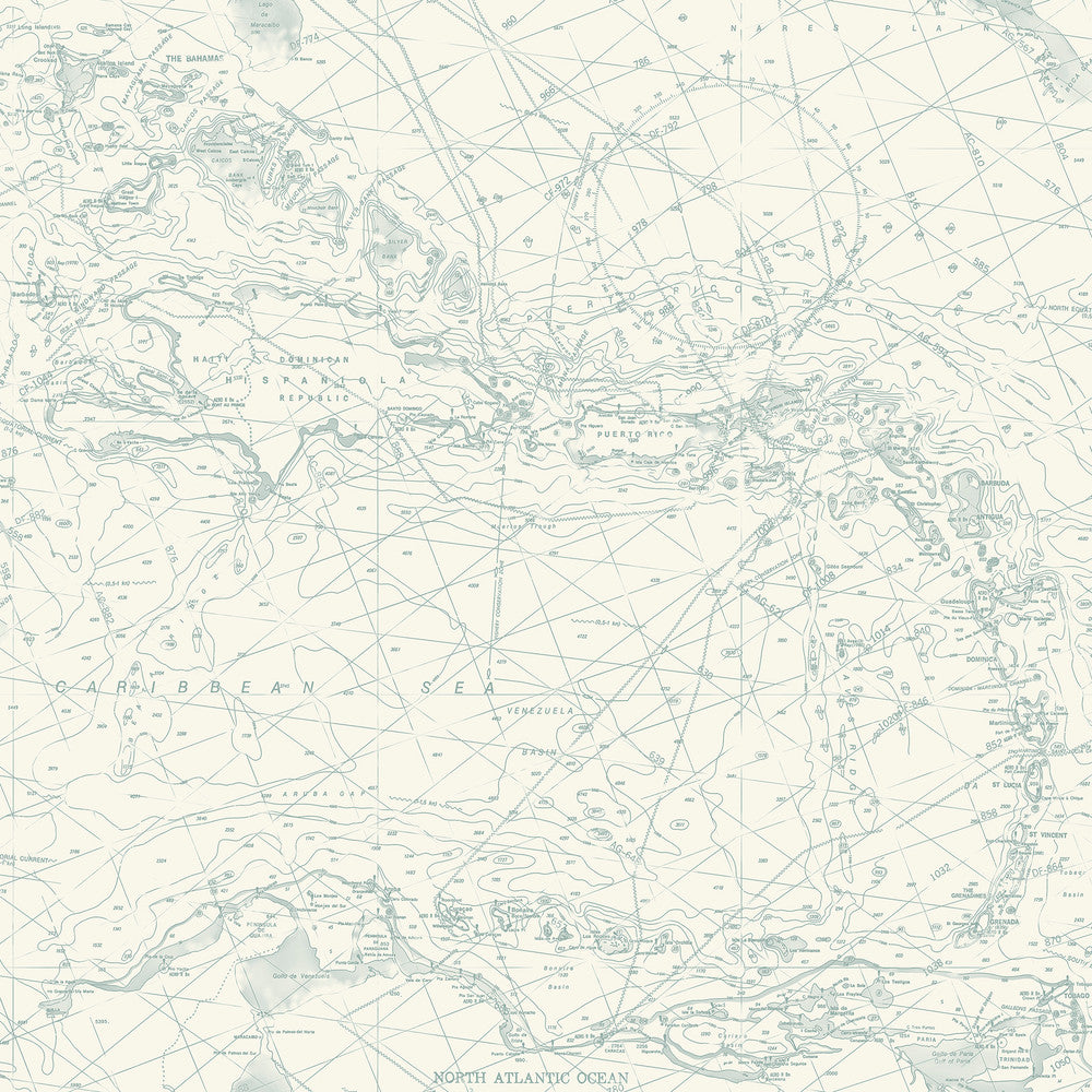 Charts Aqua Nautical Chart Wallpaper by Chesapeake Blue Heron Covers about 56.4 square feet 20.5-in by 33-ft long roll Prepasted 20.5 - Fabric Carolina -