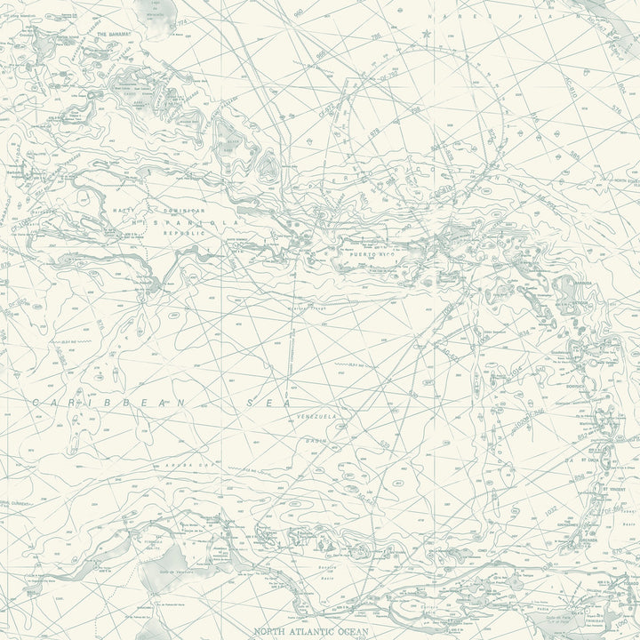 Charts Aqua Nautical Chart Wallpaper by Chesapeake Blue Heron Covers about 56.4 square feet 20.5-in by 33-ft long roll Prepasted 20.5 - Fabric Carolina -