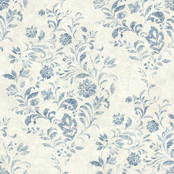 Isidore Blue Scroll Wallpaper by Chesapeake Delphine Covers about 56.4 square feet 20.5-in by 33-ft long roll Prepasted 20.5 - Fabric Carolina -