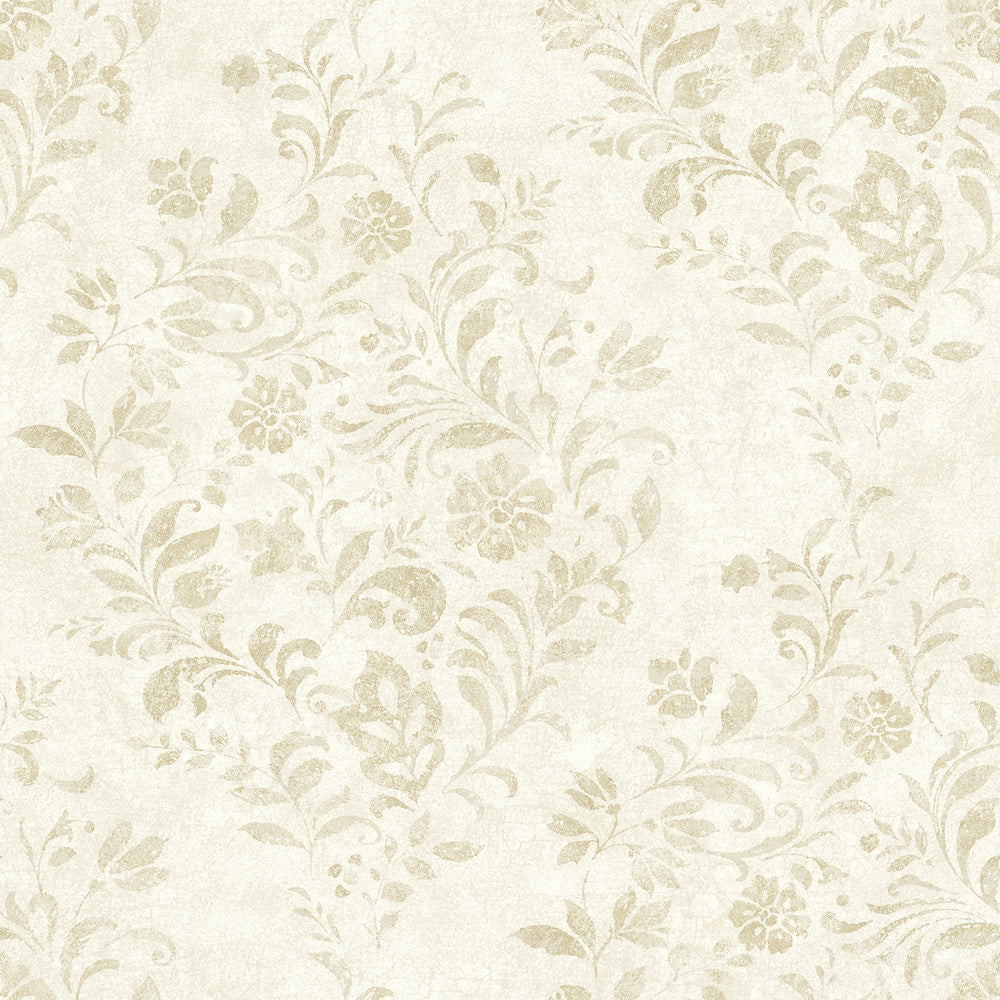 Isidore Wheat Scroll Wallpaper by Chesapeake Delphine Covers about 56.4 square feet 20.5-in by 33-ft long roll Prepasted 20.5 - Fabric Carolina -