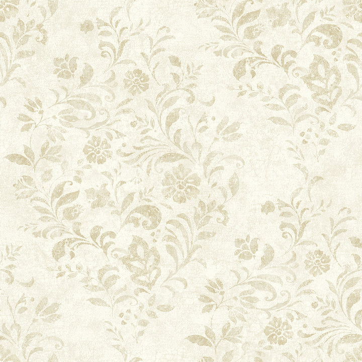 Isidore Wheat Scroll Wallpaper by Chesapeake Delphine Covers about 56.4 square feet 20.5-in by 33-ft long roll Prepasted 20.5 - Fabric Carolina -