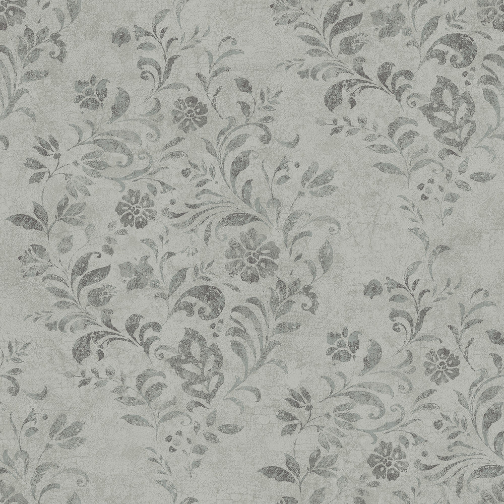 Isidore Grey Scroll Wallpaper by Chesapeake Delphine Covers about 56.4 square feet 20.5-in by 33-ft long roll Prepasted 20.5 - Fabric Carolina -