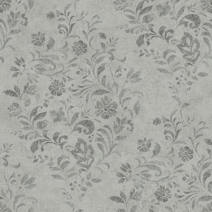 Isidore Grey Scroll Wallpaper by Chesapeake Delphine Covers about 56.4 square feet 20.5-in by 33-ft long roll Prepasted 20.5 - Fabric Carolina -