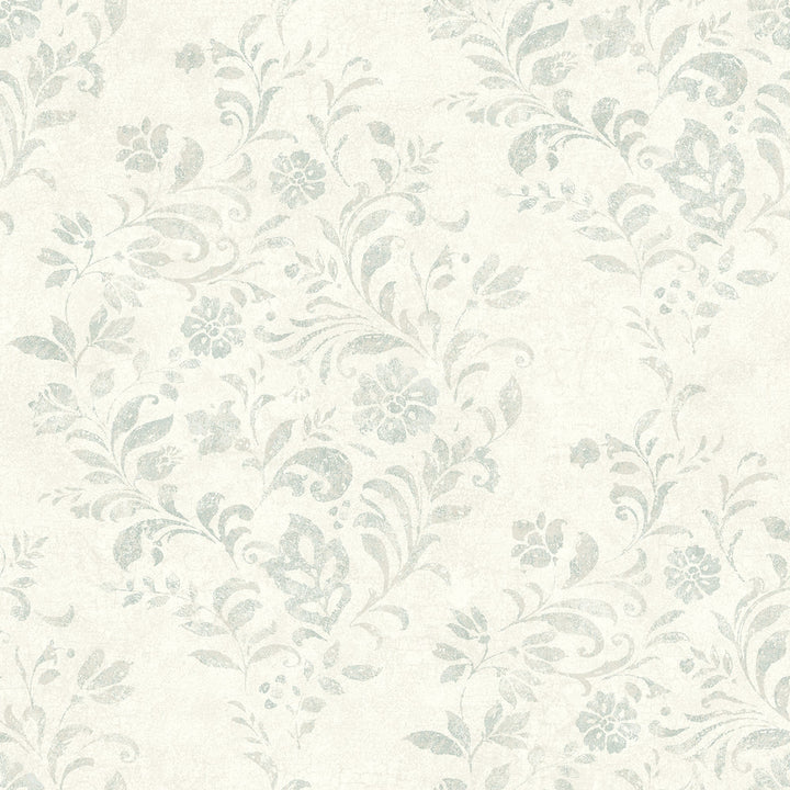 Isidore Aqua Scroll Wallpaper by Chesapeake Delphine Covers about 56.4 square feet 20.5-in by 33-ft long roll Prepasted 20.5 - Fabric Carolina -