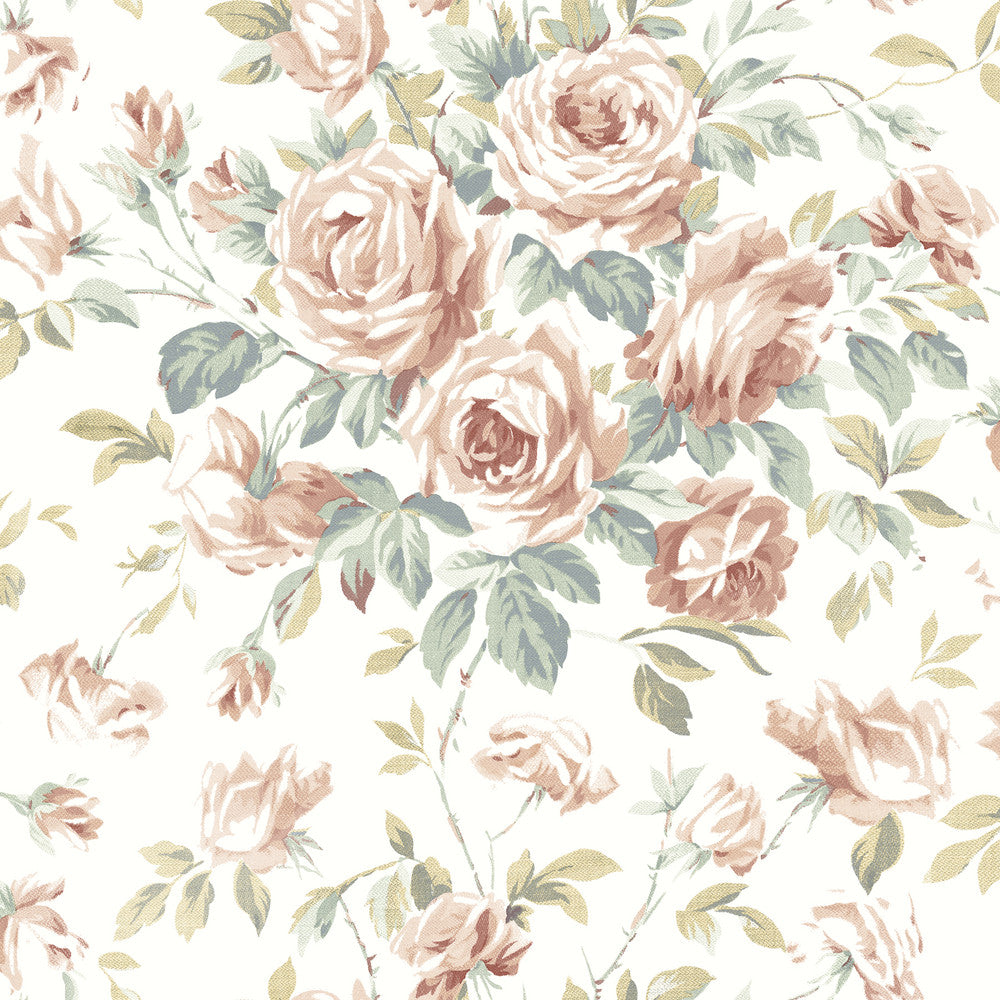 Manon Blush Rose Stitch Wallpaper by Chesapeake Delphine Covers about 56.4 square feet 20.5-in by 33-ft long roll Prepasted 20.5 - Fabric Carolina -