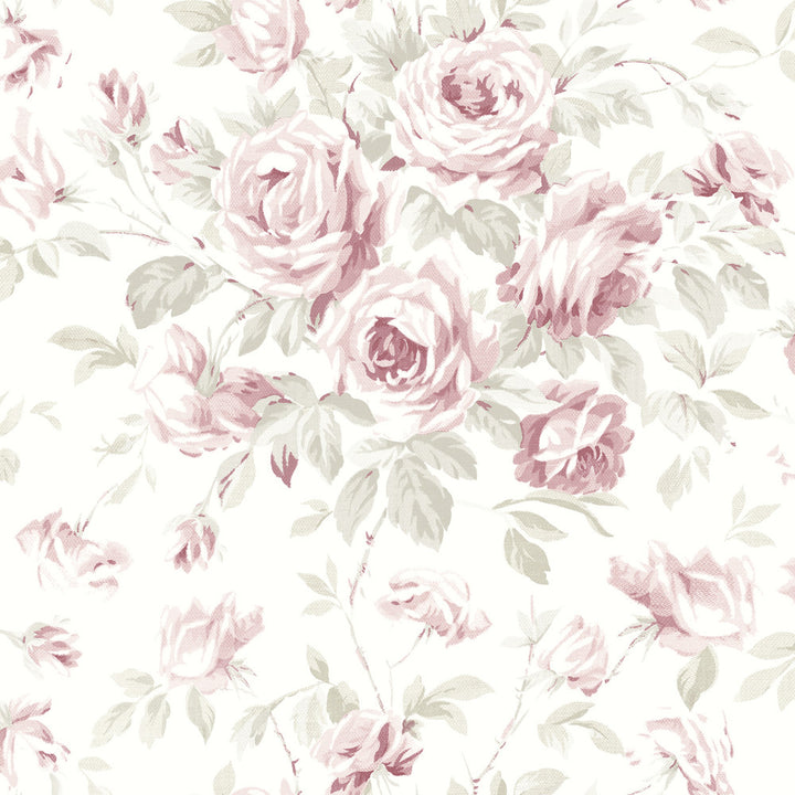 Manon Pink Rose Stitch Wallpaper by Chesapeake Delphine Covers about 56.4 square feet 20.5-in by 33-ft long roll Prepasted 20.5 - Fabric Carolina -