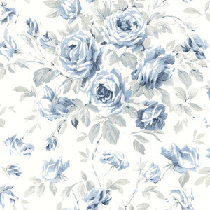 Manon Blue Rose Stitch Wallpaper by Chesapeake