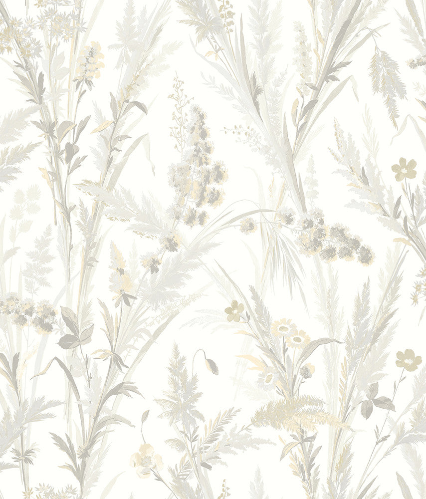 Hillaire Wheat Meadow Wallpaper by Chesapeake Delphine Covers about 56.4 square feet 20.5-in by 33-ft long roll Prepasted 24 - Fabric Carolina -
