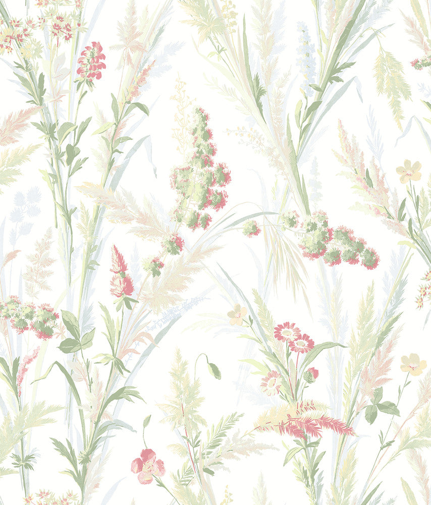 Hillaire Green Meadow Wallpaper by Chesapeake Delphine Covers about 56.4 square feet 20.5-in by 33-ft long roll Prepasted 24 - Fabric Carolina -