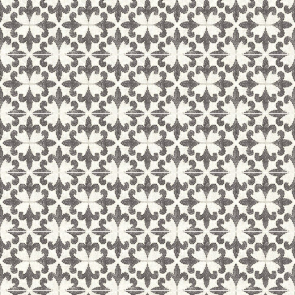 Remy Black Fleur Tile Wallpaper by Chesapeake Delphine Covers about 56.4 square feet 20.5-in by 33-ft long roll Prepasted 20.5 - Fabric Carolina -