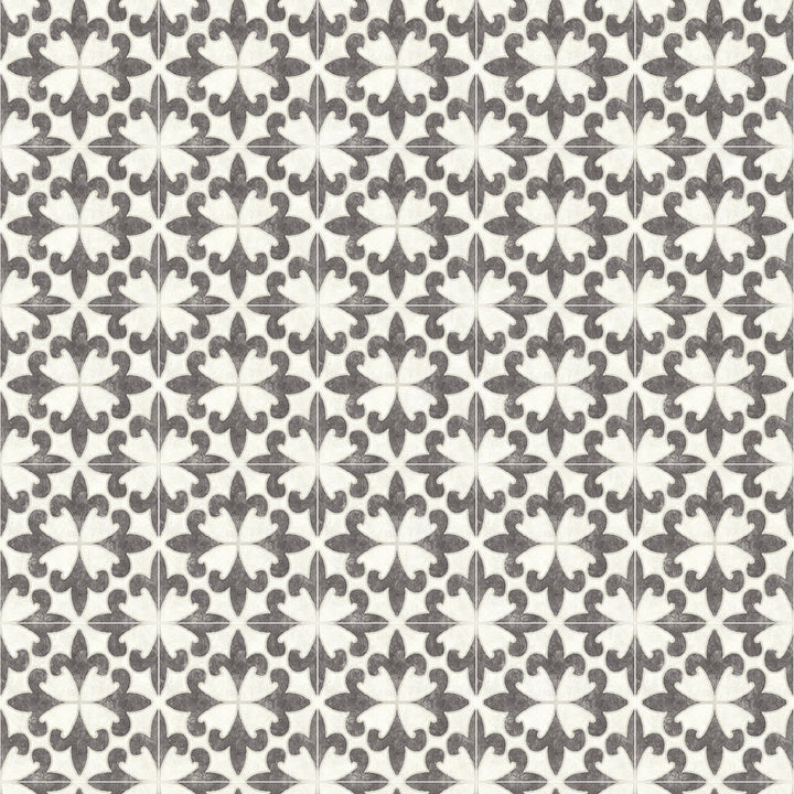 Remy Black Fleur Tile Wallpaper by Chesapeake Delphine Covers about 56.4 square feet 20.5-in by 33-ft long roll Prepasted 20.5 - Fabric Carolina -