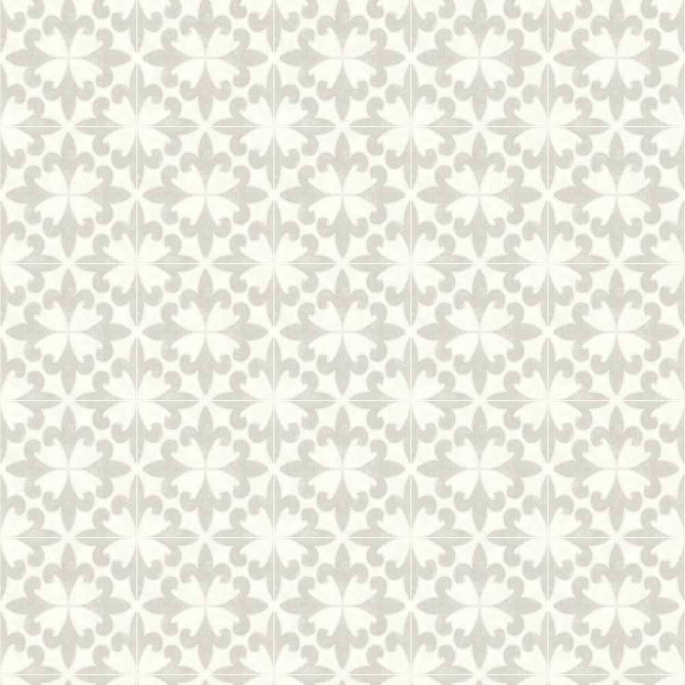 Remy Light Grey Fleur Tile Wallpaper by Chesapeake Delphine Covers about 56.4 square feet 20.5-in by 33-ft long roll Prepasted 20.5 - Fabric Carolina -