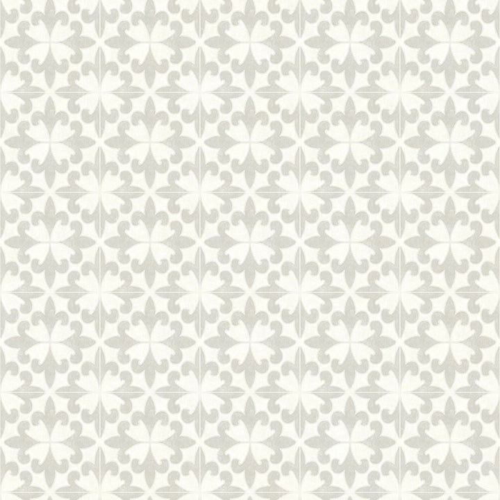 Remy Light Grey Fleur Tile Wallpaper by Chesapeake Delphine Covers about 56.4 square feet 20.5-in by 33-ft long roll Prepasted 20.5 - Fabric Carolina -
