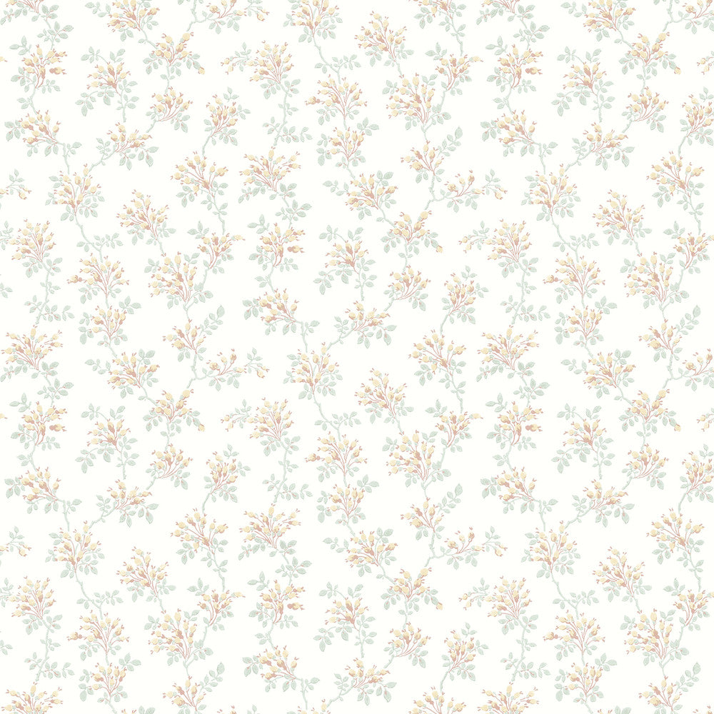 Sofiane Yellow Botanical Trail Wallpaper by Chesapeake Delphine Covers about 56.4 square feet 20.5-in by 33-ft long roll Prepasted 20.5 - Fabric Carolina -