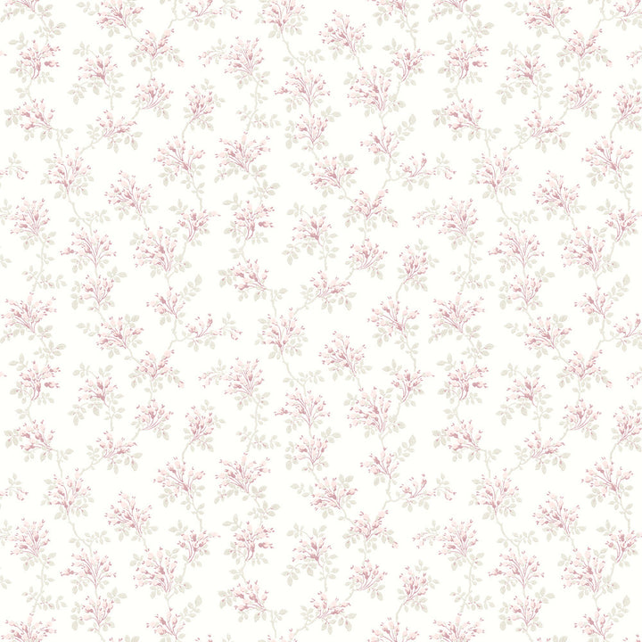Sofiane Pink Botanical Trail Wallpaper by Chesapeake Delphine Covers about 56.4 square feet 20.5-in by 33-ft long roll Prepasted 20.5 - Fabric Carolina -