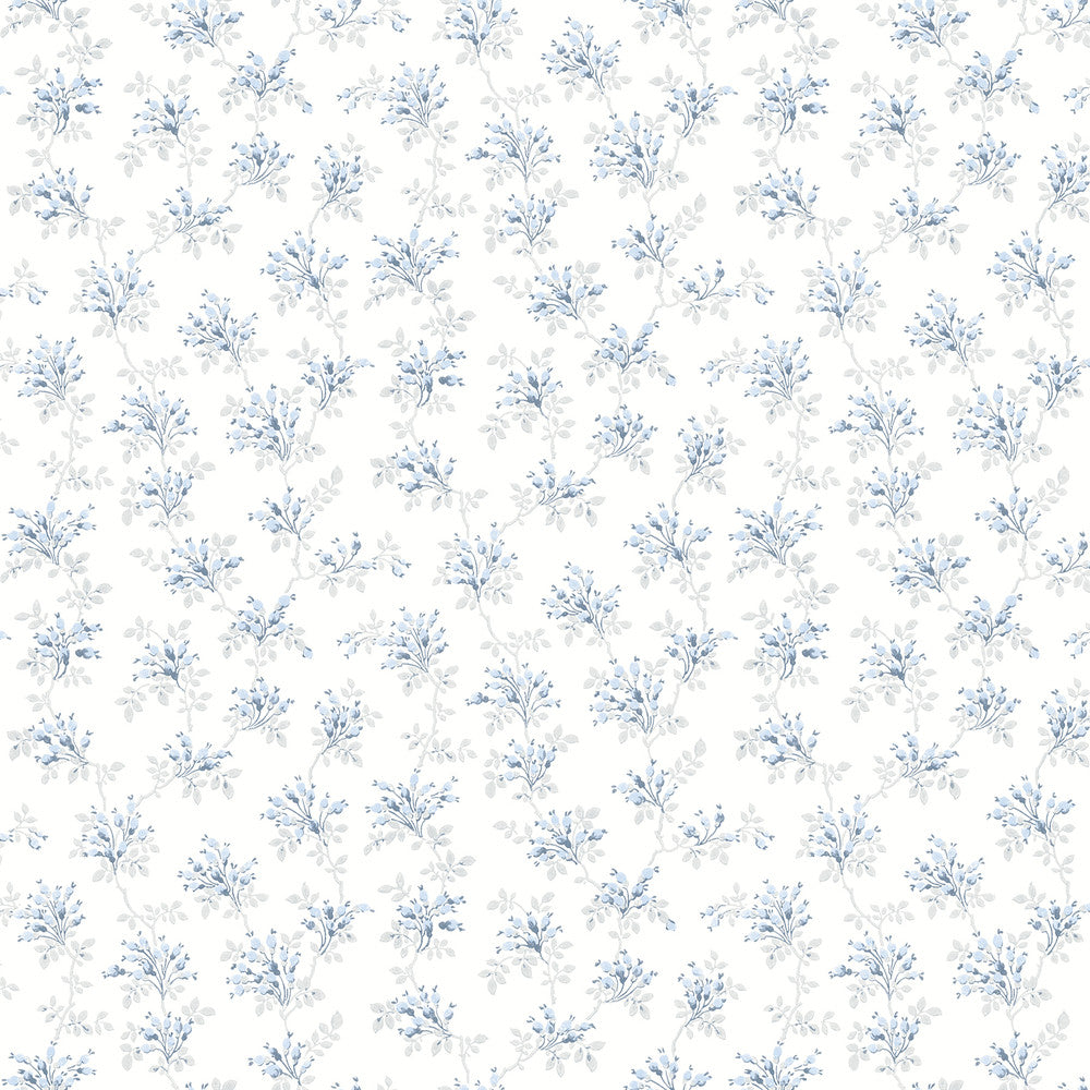 Sofiane Blue Botanical Trail Wallpaper by Chesapeake Delphine Covers about 56.4 square feet 20.5-in by 33-ft long roll Prepasted 20.5 - Fabric Carolina -