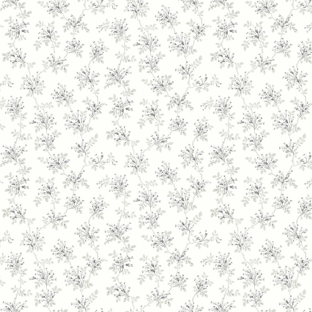 Sofiane Grey Botanical Trail Wallpaper by Chesapeake Delphine Covers about 56.4 square feet 20.5-in by 33-ft long roll Prepasted 20.5 - Fabric Carolina -