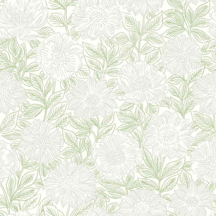 Faustin Green Floral Wallpaper by Chesapeake Delphine Covers about 56.4 square feet 20.5-in by 33-ft long roll Prepasted 20.5 - Fabric Carolina -
