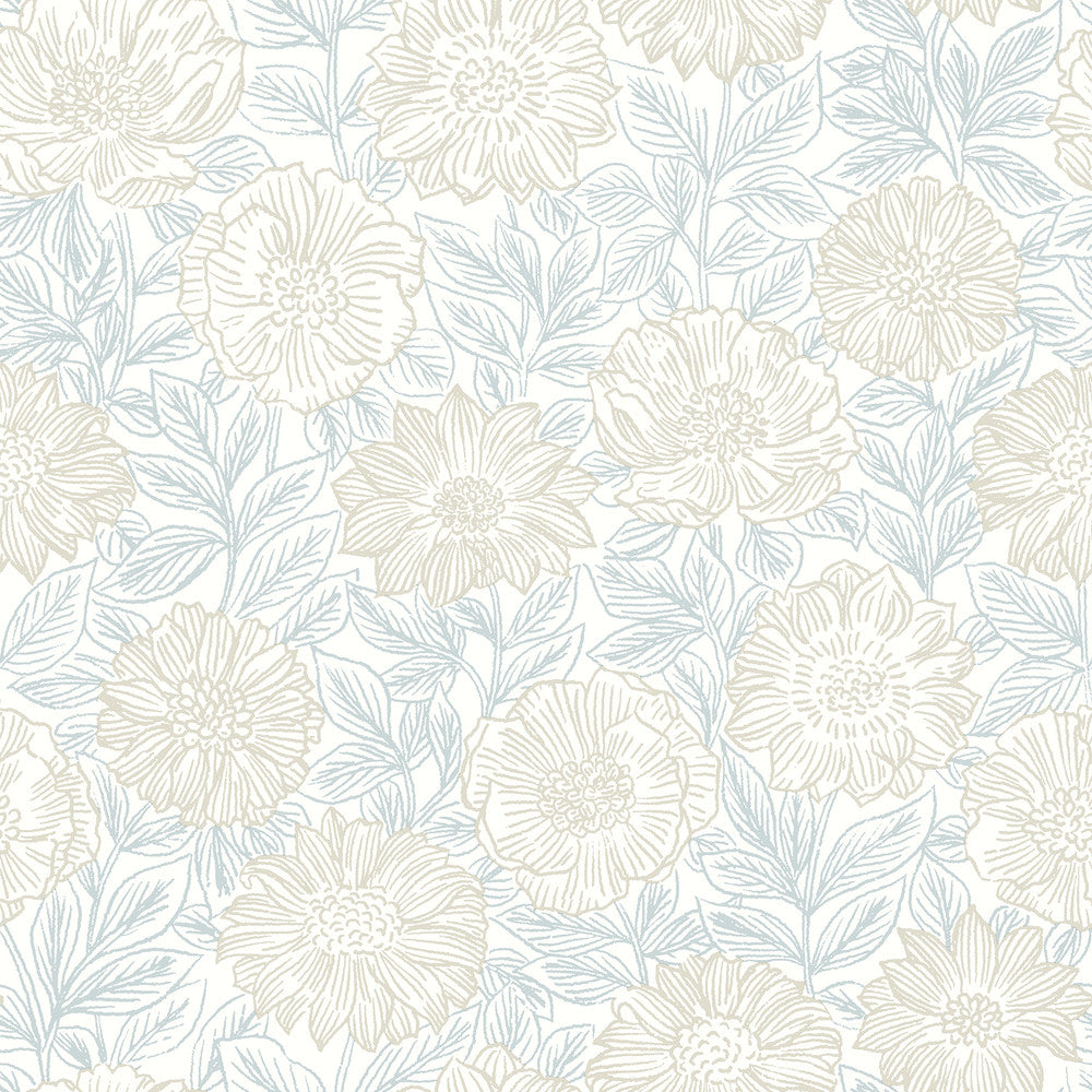 Faustin Neutral Floral Wallpaper by Chesapeake Delphine Covers about 56.4 square feet 20.5-in by 33-ft long roll Prepasted 20.5 - Fabric Carolina -