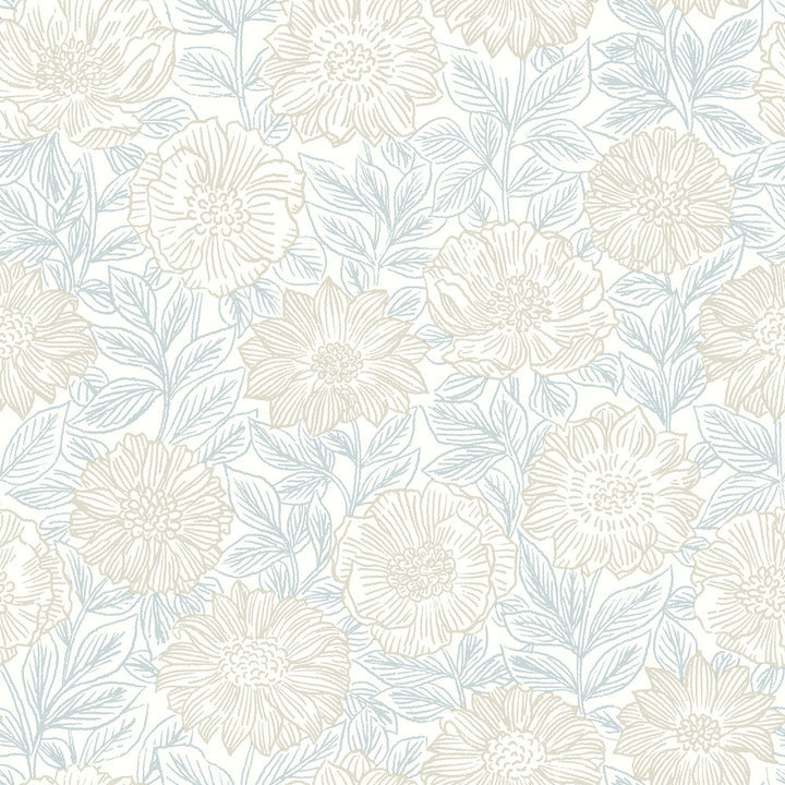 Faustin Neutral Floral Wallpaper by Chesapeake Delphine Covers about 56.4 square feet 20.5-in by 33-ft long roll Prepasted 20.5 - Fabric Carolina -