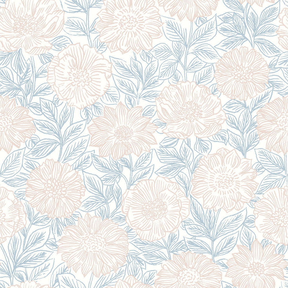 Faustin Blush Floral Wallpaper by Chesapeake Delphine Covers about 56.4 square feet 20.5-in by 33-ft long roll Prepasted 20.5 - Fabric Carolina -