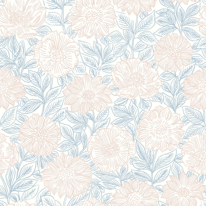 Faustin Blush Floral Wallpaper by Chesapeake Delphine Covers about 56.4 square feet 20.5-in by 33-ft long roll Prepasted 20.5 - Fabric Carolina -