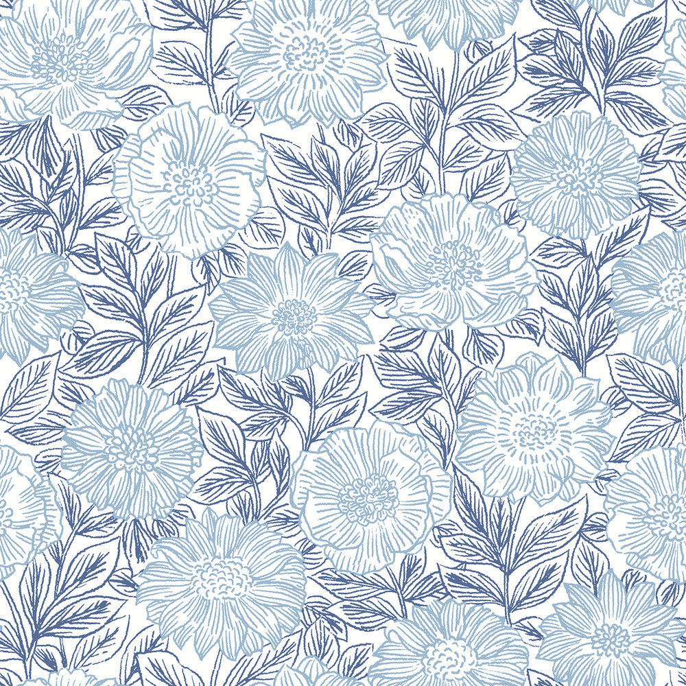 Faustin Navy Floral Wallpaper by Chesapeake Delphine Covers about 56.4 square feet 20.5-in by 33-ft long roll Prepasted 20.5 - Fabric Carolina -