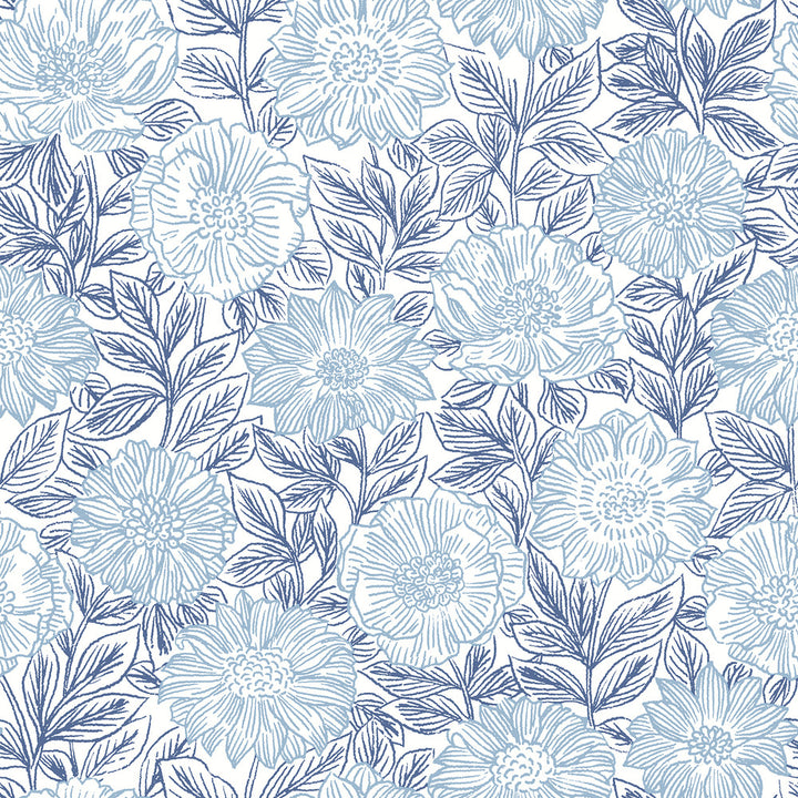 Faustin Navy Floral Wallpaper by Chesapeake Delphine Covers about 56.4 square feet 20.5-in by 33-ft long roll Prepasted 20.5 - Fabric Carolina -